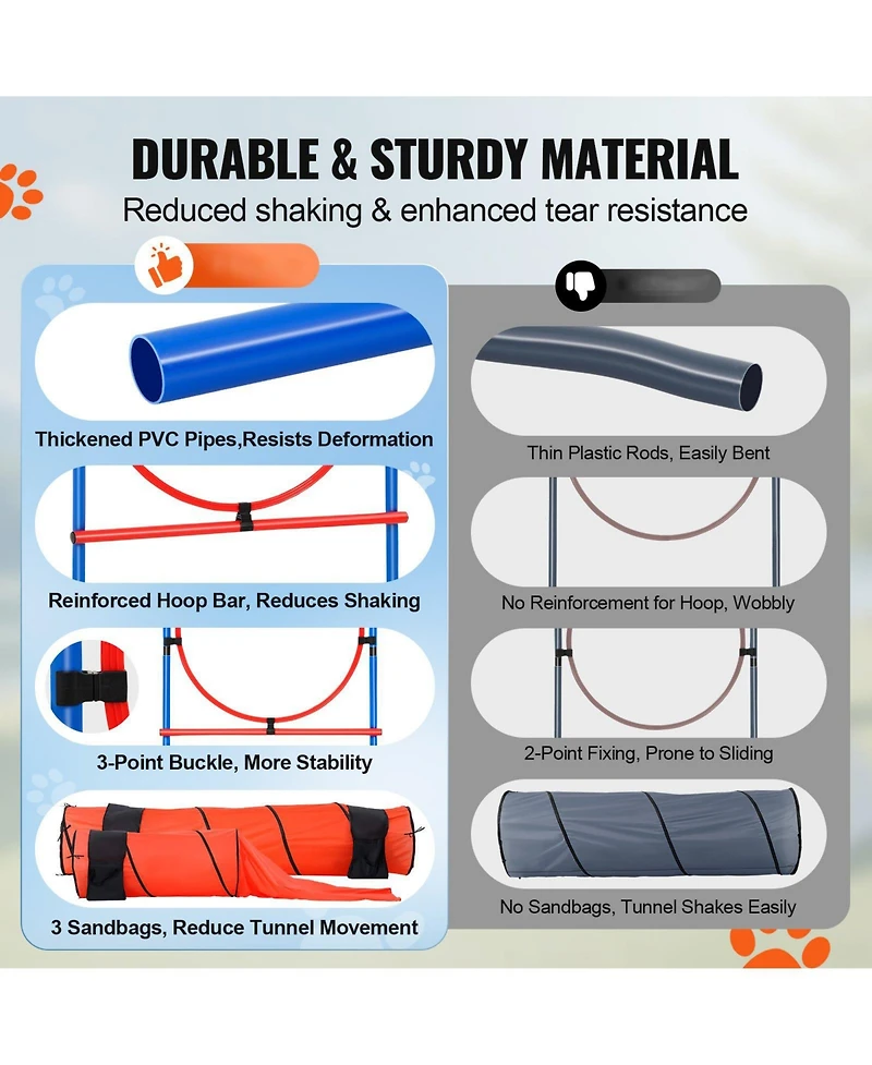 Cozito Dog Agility Training 7 Piece 2 Tunnels Hurdles Weave Poles