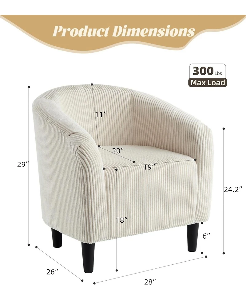gaomon Accent Barrel Chair Corduroy Club Chair Elegant Armchair Cozy Backrest for Living Room Bedroom Reception Room Office