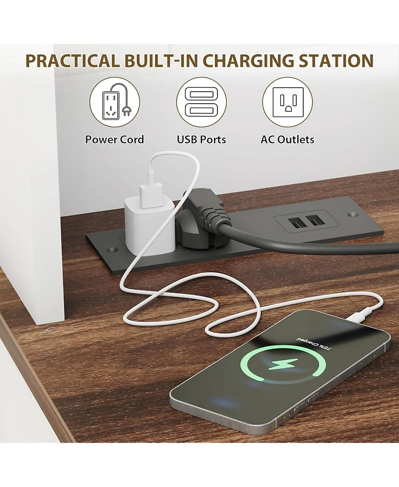 gaomon 47-Inch Buffet Sideboard Cabinet with Power Outlets, Wine Rack and Goblet Holders