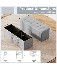 Gouun 43-Inch Linen Folding Storage Ottoman Bench with Padded Top