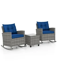 Gouun 3-Piece Pe Rattan Rocking Chair Patio Set with Glass Side Table and Cushions