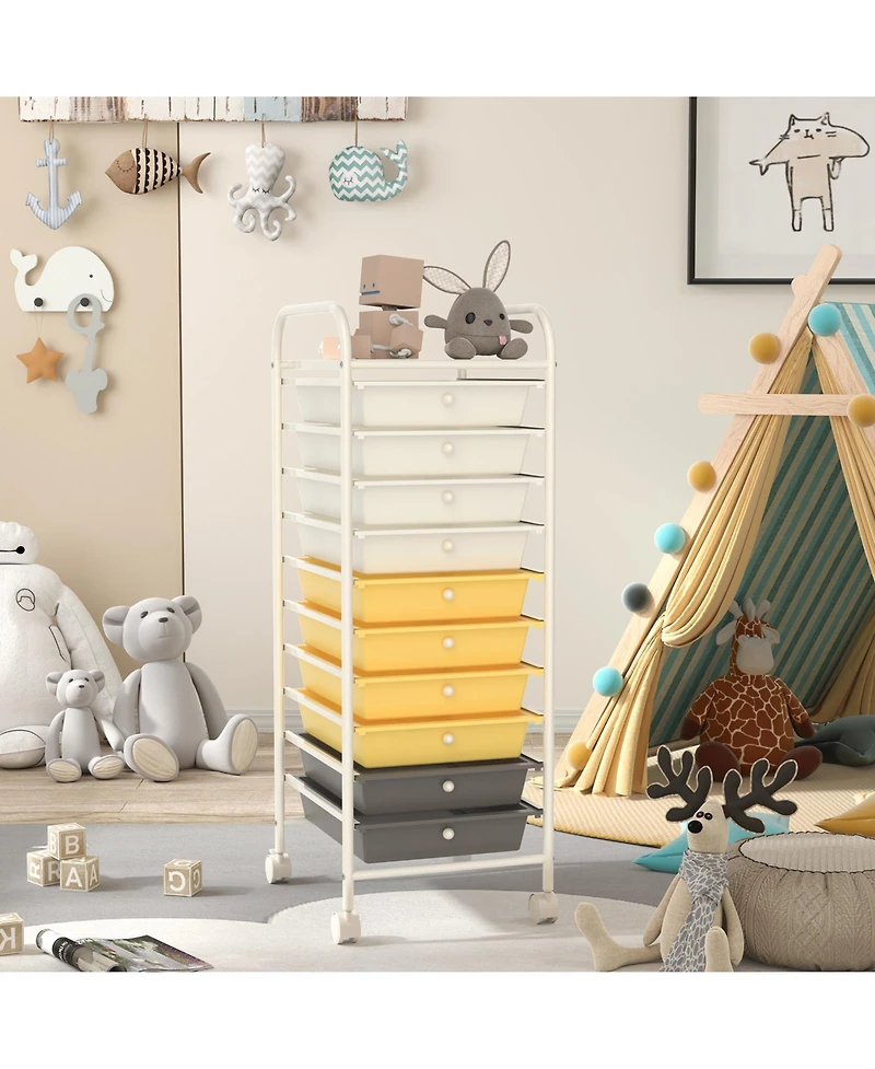 Sugift 10 Drawer Rolling Storage Cart Organizer with 4 Universal Casters