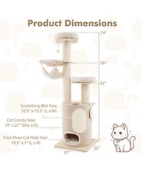 Cozito Cat Tree 74 in Wooden Tower with 2-Story Condo Cushions,