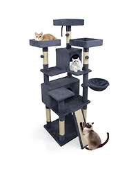 Cozito Cat Tree 65 inch with 3 Plush Perches and 2 Condos
