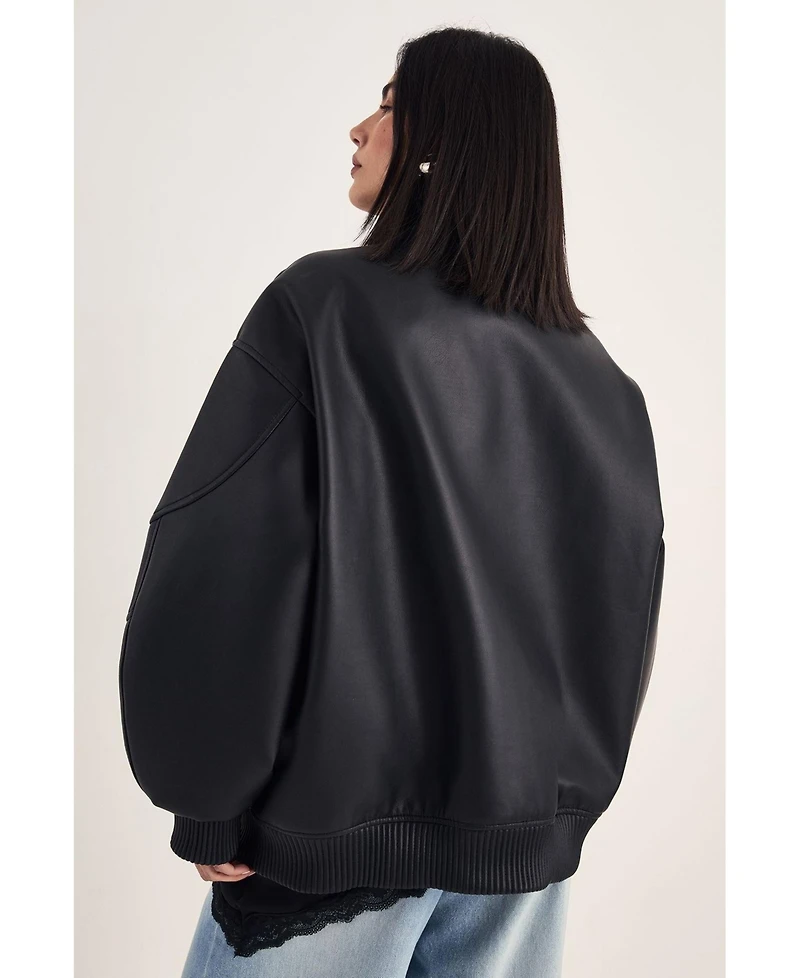 Nasty Gal Women's Longline Faux Leather Bomber Jacket