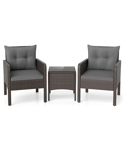 Gouun 3-Piece Compact Pe Wicker Patio Set with Cushions for Porch and Balcony