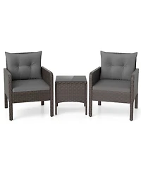 Gouun 3-Piece Compact Pe Wicker Patio Set with Cushions for Porch and Balcony