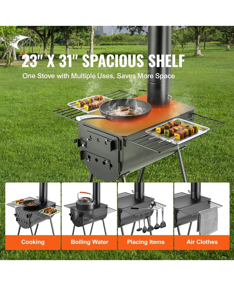 Ecooso 118 Inch Camping Tent Wood Stove with Chimney Pipes, Portable Alloy Steel Hot Tent Stove