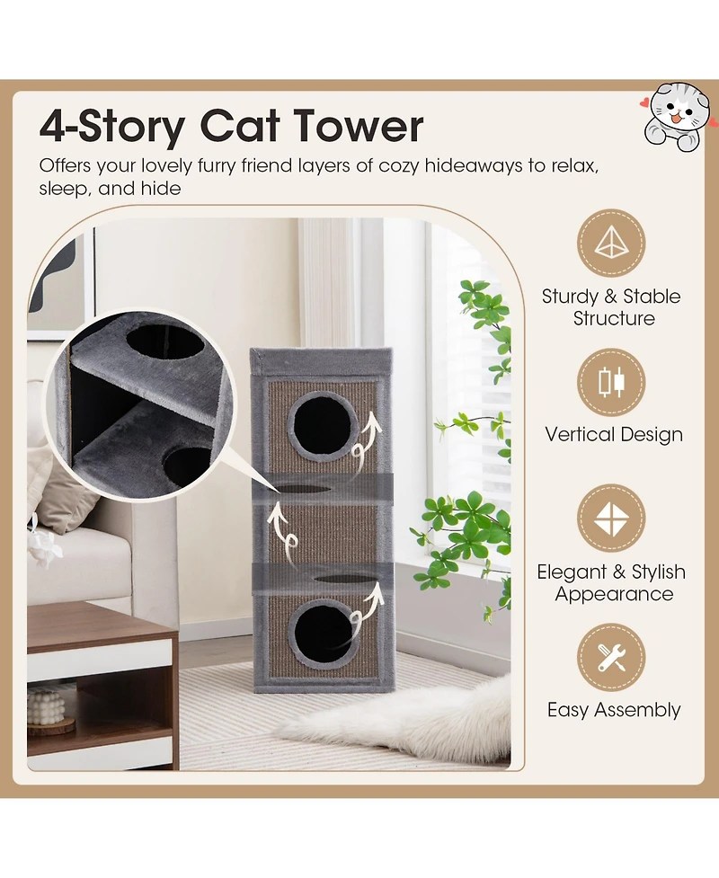 Cozito Cat Tree 39 inch Tall Condo with 3 Hideaways Sisal Posts
