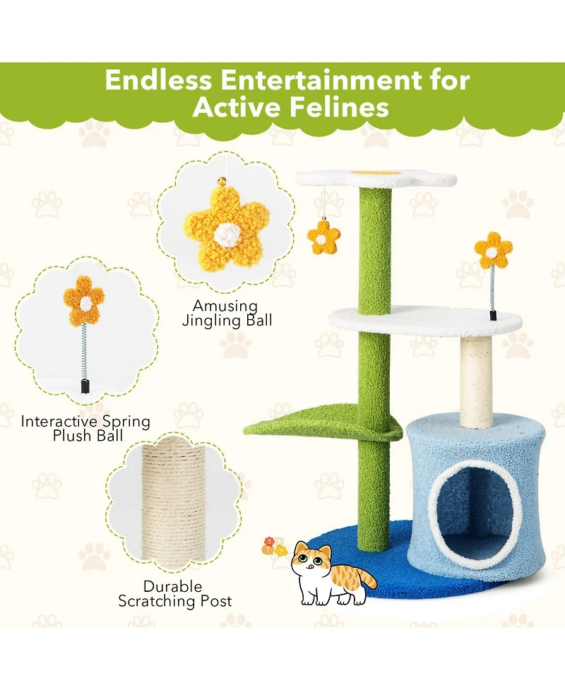 Cozito Cat Tree 34.5 in 4-Tier Cute Tower with Balls and Condo