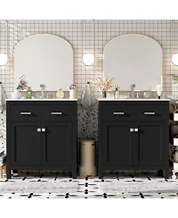 Sillysis 60 Inch Double Sink Bathroom Vanity with Ceramic Sinks, Solid Wood Frame, Flip-Out Drawer and Adjustable Shelf