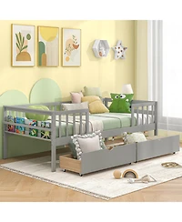 Sugift Twin Daybed with Fence and 2 Drawers Kids Bed for Boys and Girls