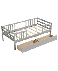 Sugift Twin Daybed with Fence and 2 Drawers Kids Bed for Boys and Girls