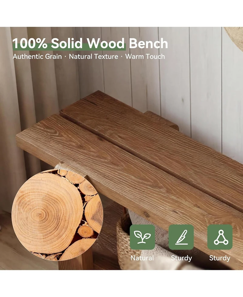 Tribesigns Solid Wood Entryway Bench with Shoe Storage Shelf, 63-Inch Long Farmhouse Entry Shoe Bench, End of Bed Bench