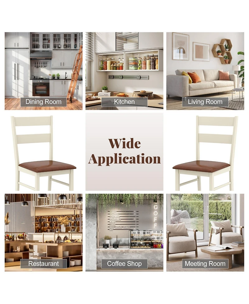 Sugift Wooden Dining Chair Set of 2 Pu Leather Upholstered Kitchen Armless Chairs