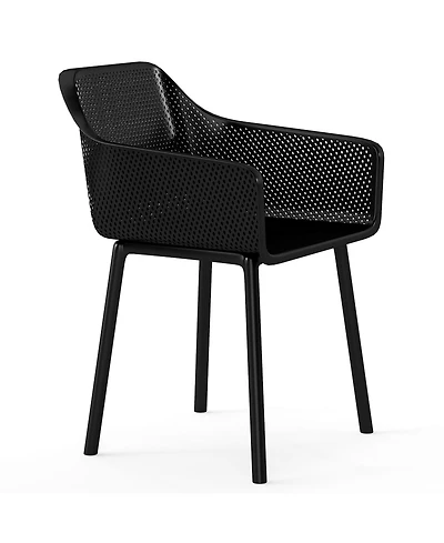 Sugift Modern Plastic Dining Chairs Set of 2 Kitchen Armchairs with Breathable Mesh Backres