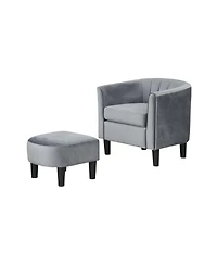 Sugift Upholstered Teddy Velvet Club Barrel Chair with Ottoman with Footrest