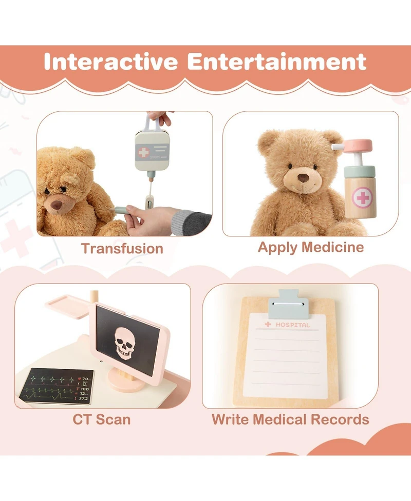 Mecale Kids Wooden Doctor Playset Pretend Kit with Cart, Gift for Ages 3+