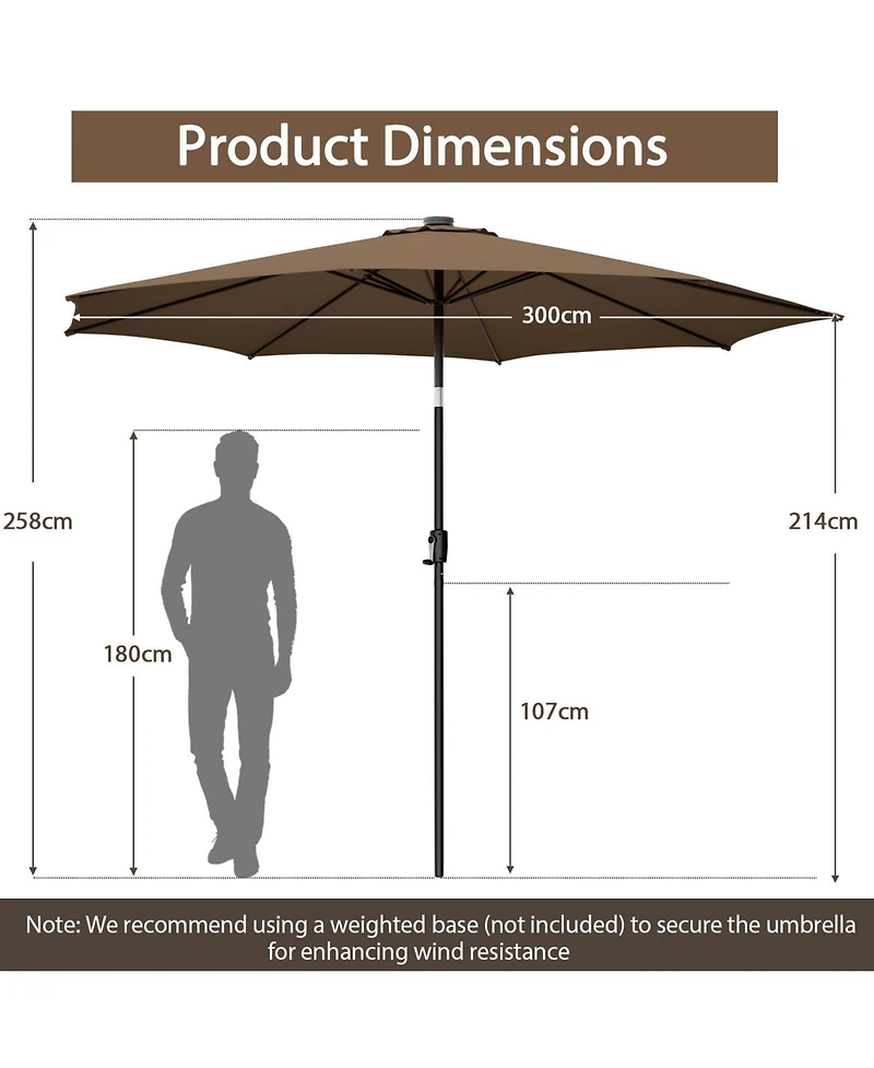 Sugift 10 Feet Patio Umbrella with 112 Solar Lights and Crank Handle
