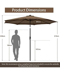 Sugift 10 Feet Patio Umbrella with 112 Solar Lights and Crank Handle