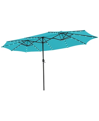 Sugift 15 Feet Twin Patio Umbrella with 48 Solar Led Lights