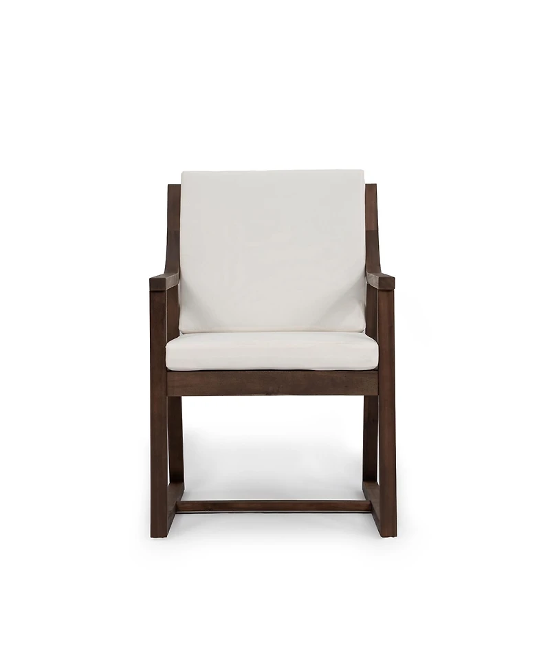 Rainsken Outdoor Dining Chair Set of 2, Sturdy Acacia Wood Armchairs with Curved Support and Removable Cushions for Patio, Garden and Poolside