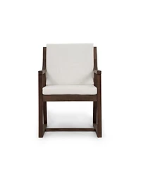 Rainsken Outdoor Dining Chair Set of 2, Sturdy Acacia Wood Armchairs with Curved Support and Removable Cushions for Patio, Garden and Poolside