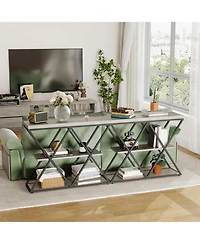 gaomon 39" Entryway Table - 3 Tier Narrow Console Sofa Table with Storage Shelf, X-Shaped Metal Frame, Industrial Accent Tables