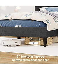 Gouun Twin Linen Upholstered Bed Frame with Tufted Headboard