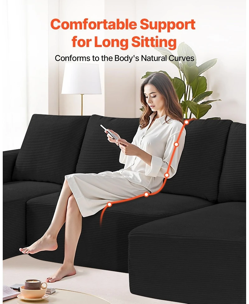 Gouun Corduroy U-Shaped Modular Sectional Sofa with Chaise, 1200 lbs Capacity, 100.7 x 49.6 in