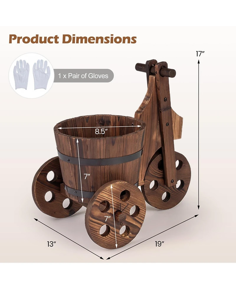 Sugift Rustic Wood Tricycle Planter Cart with Drainage Hole