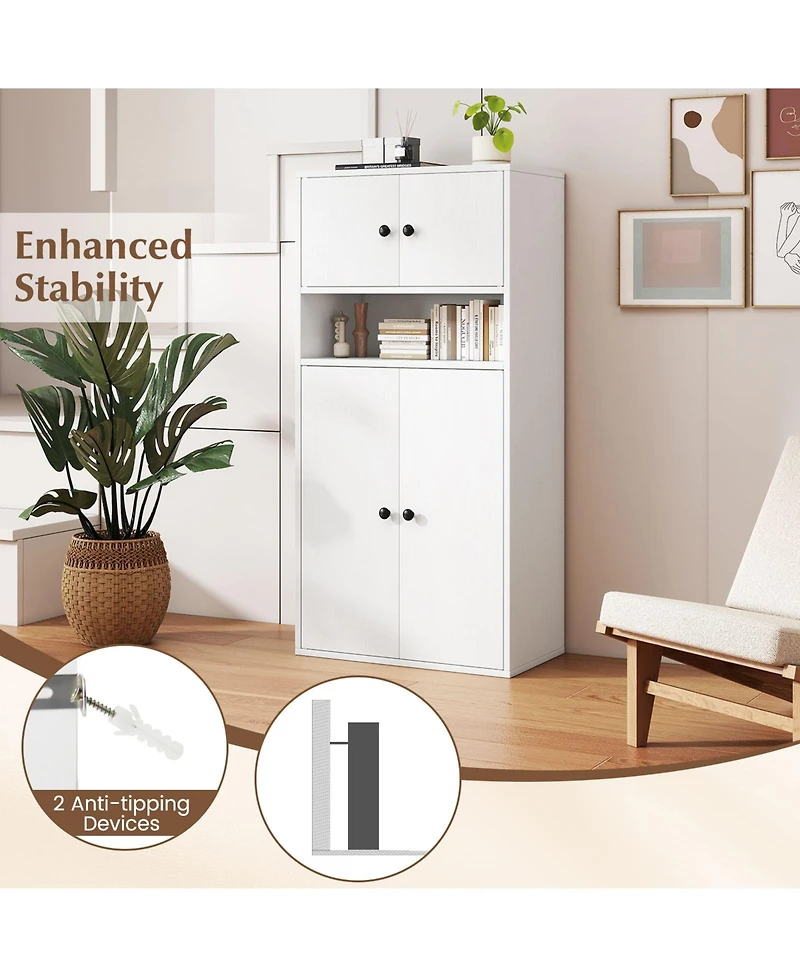 Sugift 44 Inches Tall Bookshelf with Doors and Adjustable Shelf-1 Piece