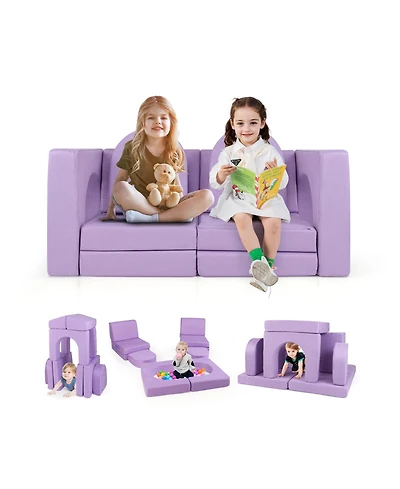 Sugift 8-Piece Modular Kids Play Couch with Comfy Suede Fabric