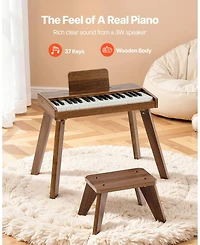 Mecale 37 Key Wooden Digital Piano Set with Dual Power, Ages 3