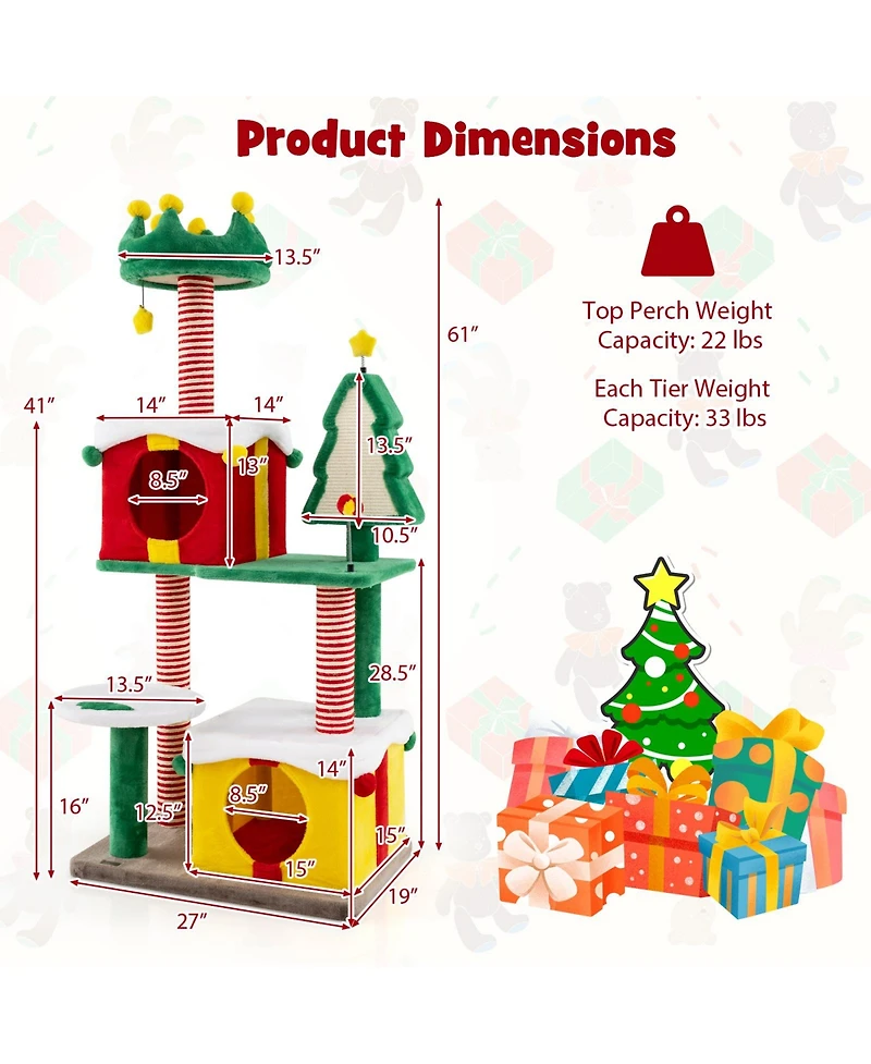 Cozito Cat Tree Christmas Theme with Gift Box Condos and Sisal
