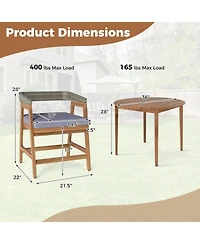 Gouun 5-Piece Acacia Wood and Pe Rattan Patio Dining Set with Cushions