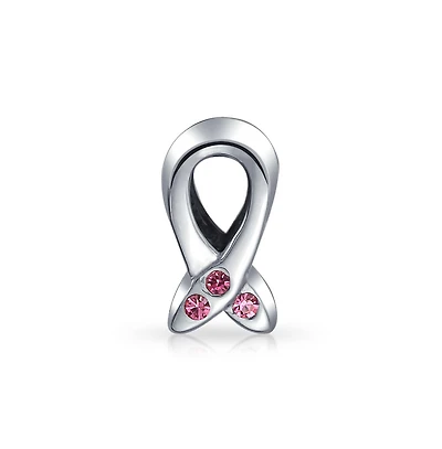 Bling Jewelry Cz Ribbon Breast Cancer Survivor Support Cz Charm Bead 925 Sterling Silver for Bracelet