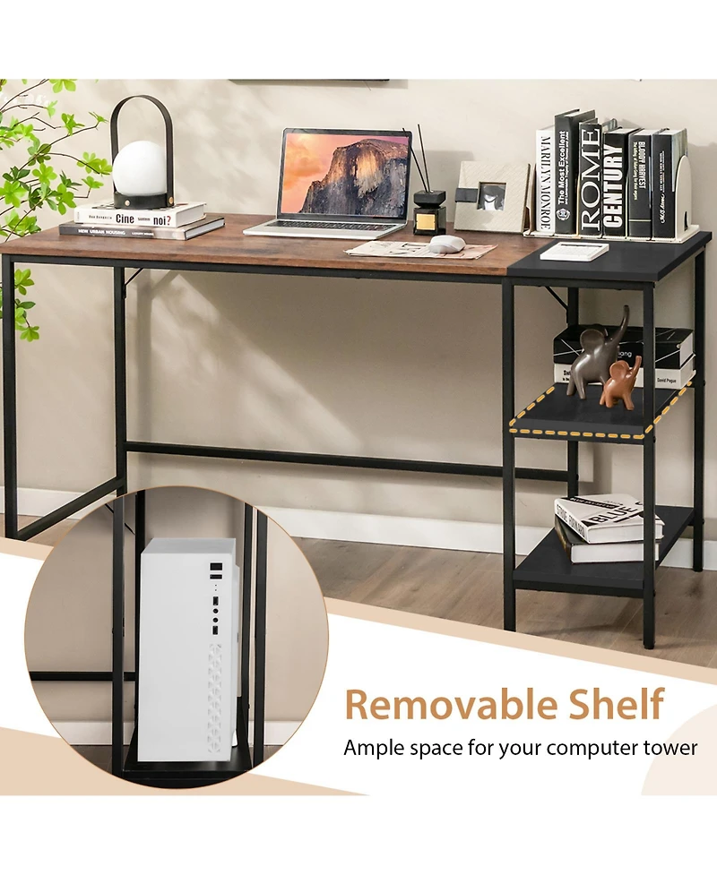 Sugift 55 Inch Modern Industrial Style Study Writing Desk with 2 Storage Shelves