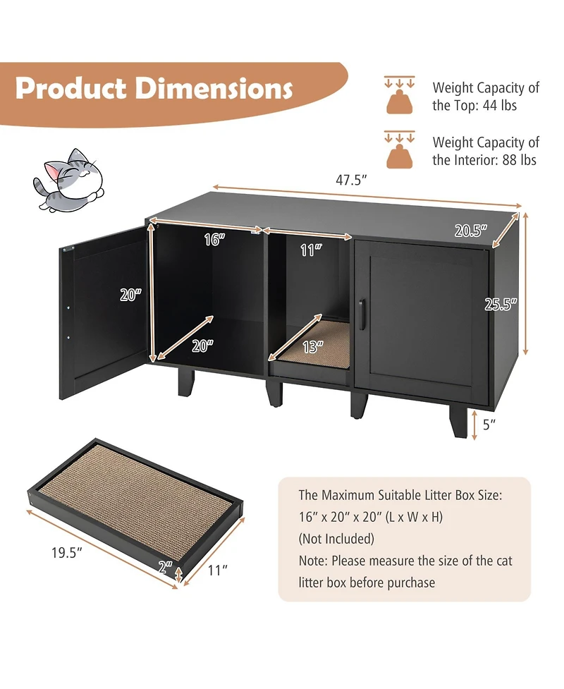 Cozito Cat Litter Box Enclosure 47.5 in 2 Door Stackable
