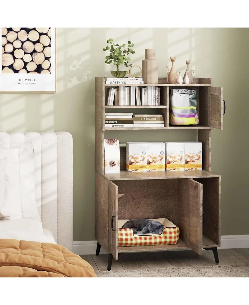 Cozito Cat Litter Box Enclosure 52 in Display Shelves Oak Style