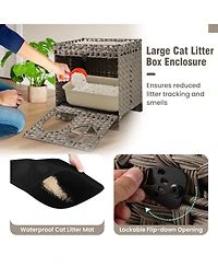 Cozito Cat Litter Box Enclosure Foldable 2-Tier Rattan with Mat