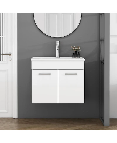 Sillysis Inch Wall Mounted Bathroom Vanity with Ceramic Sink, Soft Close Doors