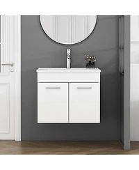 Sillysis Inch Wall Mounted Bathroom Vanity with Ceramic Sink, Soft Close Doors