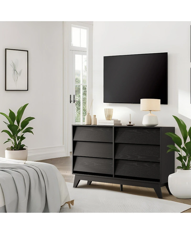 gaomon 6 Drawer Dresser, Large Wood Storage Organizer with Concealed Handles, Modern Farmhouse Chest.