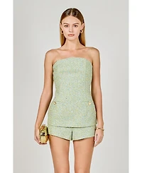 endless rose Women's Tweed Gold ButtoneD Strapless Long Top