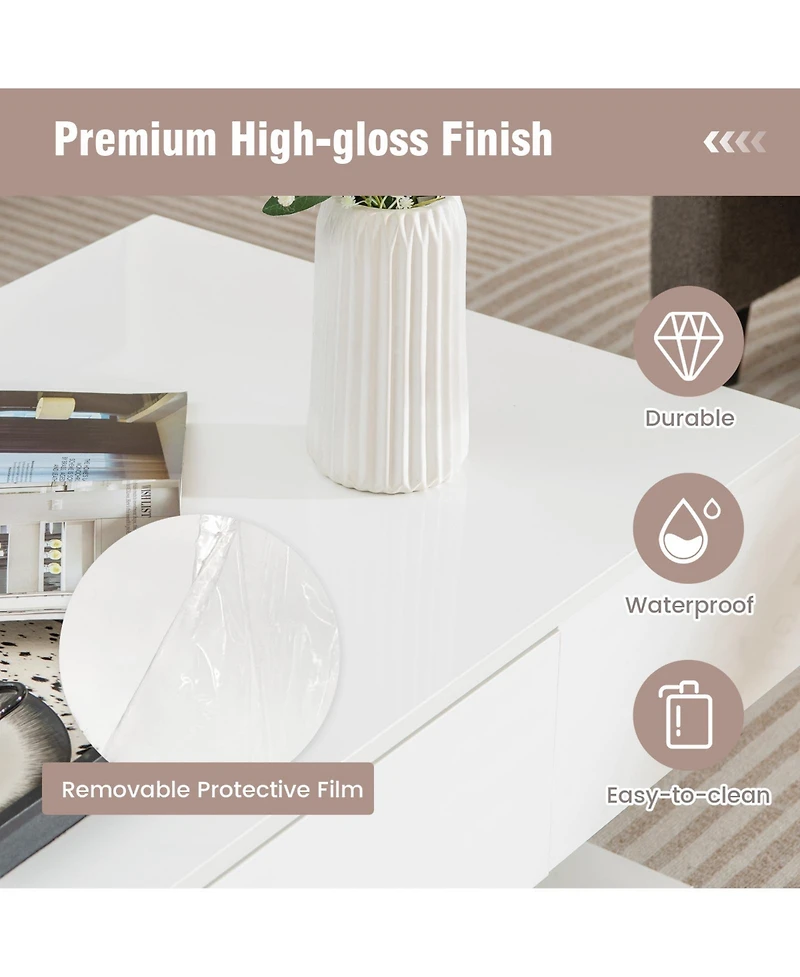 Sugift Modern Led Coffee Table with 20 Color Led Lights and 2 Storage Drawers-White