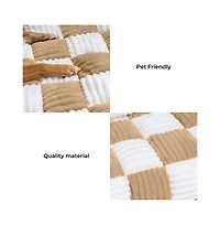FunnyFuzzy Cream Square Plaid Cozy Dog Mat Furniture Protector Cover