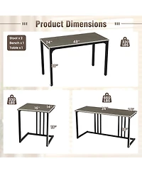 Sugift 4 Pieces Space-Saving Dining Table Set with Bench and 2 Stools-Oak