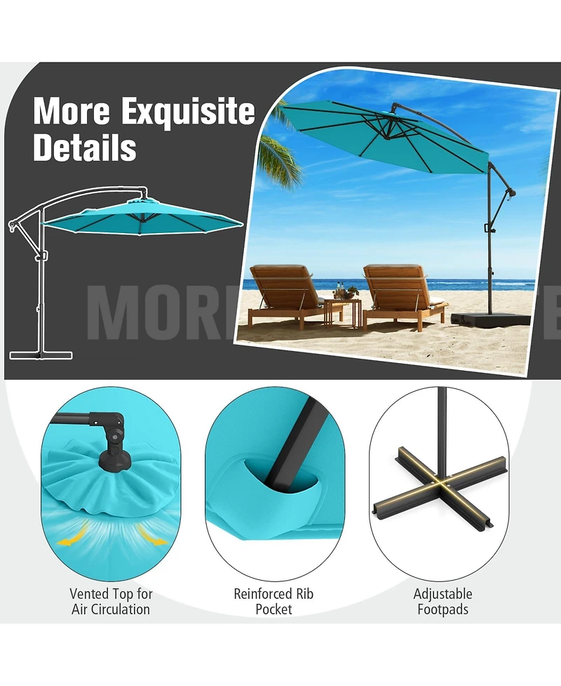 Sugift 10 Feet Offset Hanging Umbrella with Base and Infinite Tilt-Turquoise