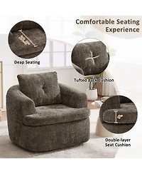 Rainsken Chenille Fabric 360degree(s) Swivel Round Chair, 36.6" Accent Barrel Sofa Chair with Dual-Layer Cushion for Living Room